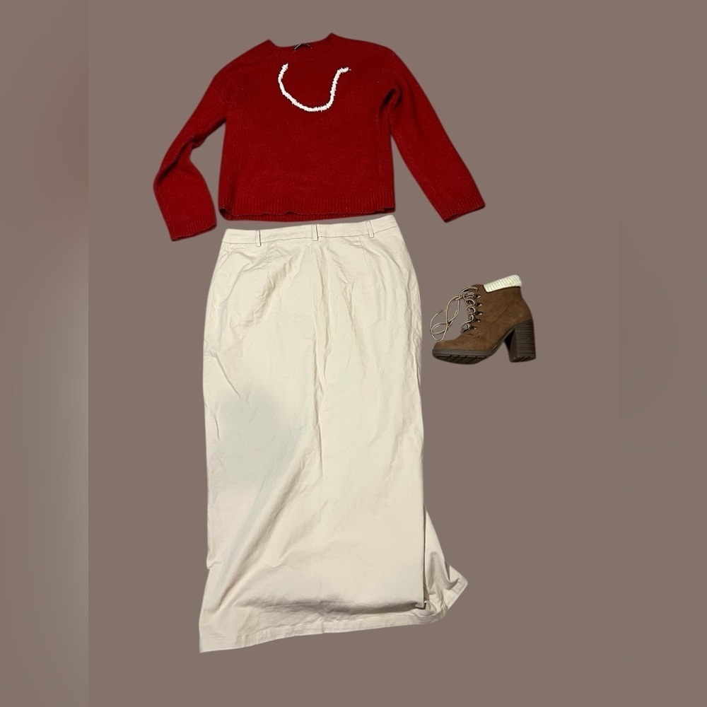 BTFBM Women’s Cream Corduroy Maxi Skirt – Size XL
